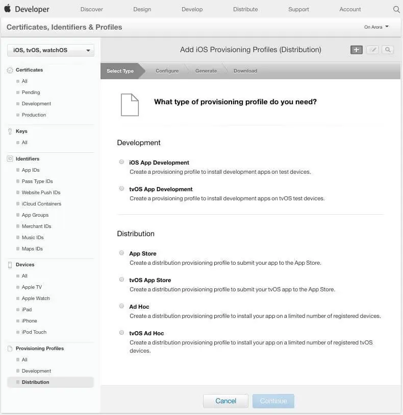 Create production provising profile Create production provising profile