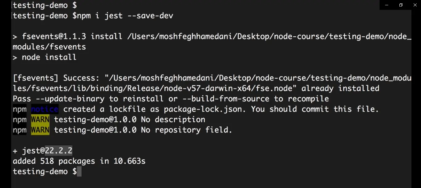 Install jest npm package Install jest npm package